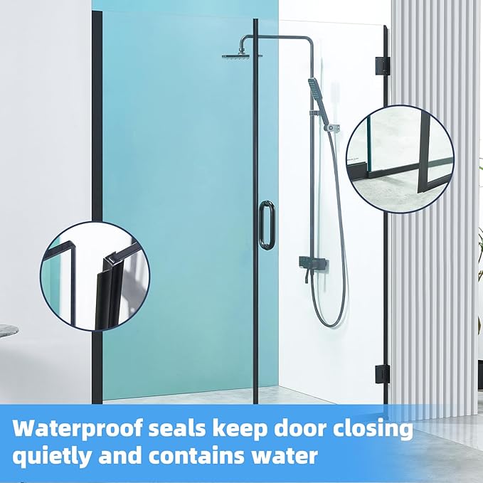 Pivot Shower Door, Adjustable Width 58.5-60" W x 76" H Hinged Shower Glass Door with 3/8" (10mm) Clear SGCC Tempered Glass with Nano Easy-Clean Coating, L01 Matte Black