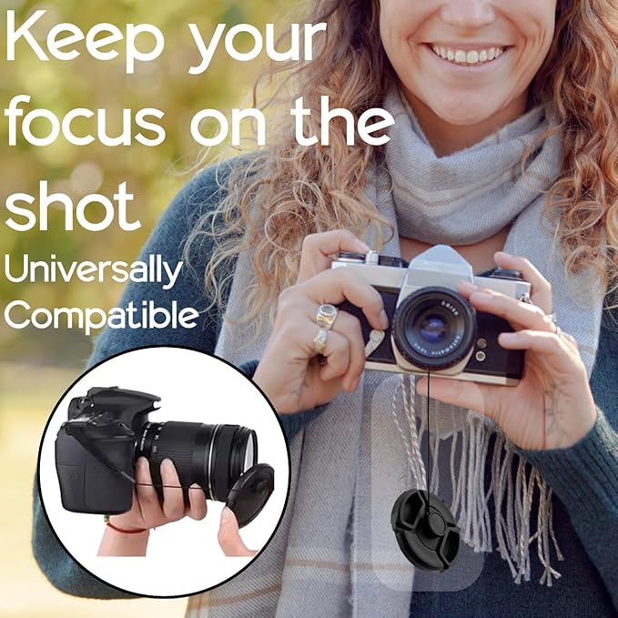 8 Pcs Lens Cap Leash Keeper Tether Holder for Canon Sony Nikon Sigma Tamron DSLR & Mirrorless Camera Lenses, Anti Loss Kit for Camera Caps with 2 Bonus Microfiber Cleaning Cloths