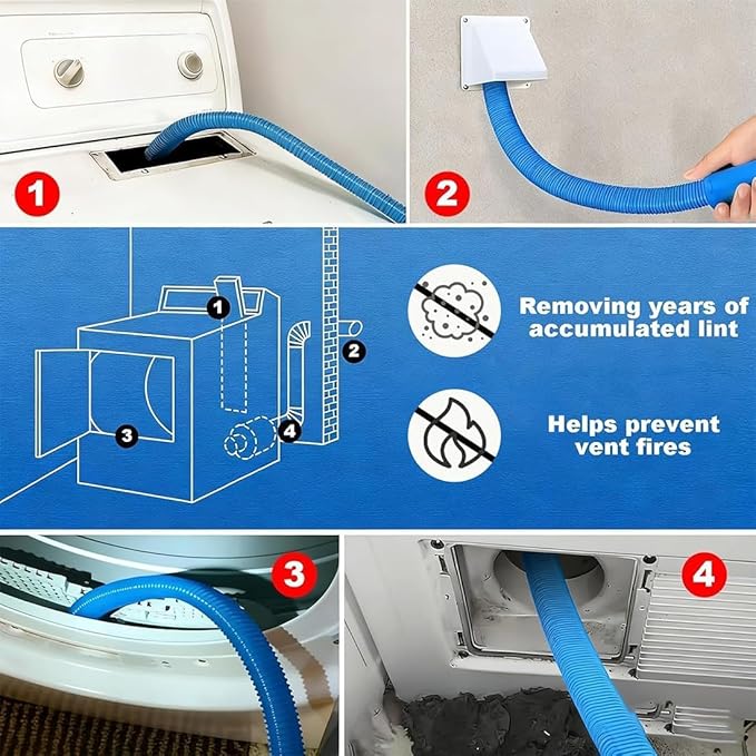 New Dryer Vent Cleaning Kit for Vacuum, Universal Dryer Lint Vacuum Attachment with Long Flexible Hose & Brush, Dryer Lint Vac Attachment for Quick Lint Removal, for Most Vacuum Cleaners (1PC)