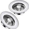 Kitchen Sink Drain Strainer 2 Pack, 304 Stainless Steel Pop Up Sink Stopper, Anti-Clogging Sink Drain Strainer for US Standard Kitchen Drain (Chrome)
