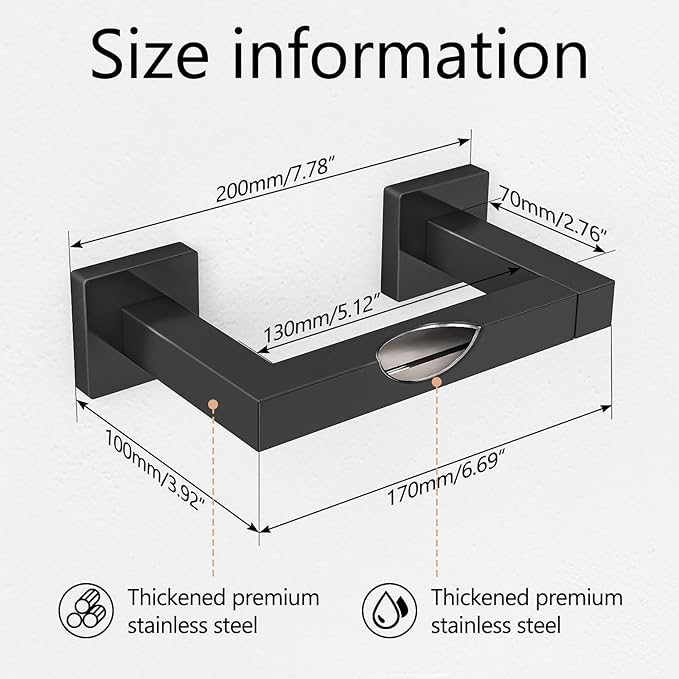 Toilet Paper Holder Matte Black Wall Mounted Post Pivoting Square Tissue Holders Roll Holder Hangers for Bathroom Commercial Toilet Paper Dispenser