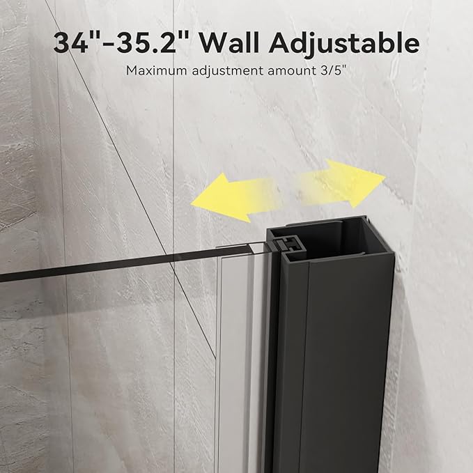 Frameless Bi-Fold Shower Door 34" W x 72" H, 1/4" Clear Tempered Glass, Folding Swing Design, Reversible Installation, Black Finish, Space-Saving Glass Shower Door for Small Bathrooms