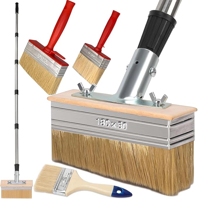 Deck Stain Brush with Long Handle 7 Inch Deck Stain Applicator with 59IN Extension Pole Paint Brushes for Wood 4" 5" Deck Brush for Walls Quick Decking Fence Furniture