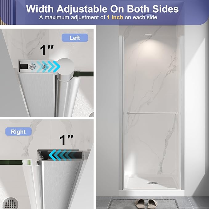 Frameless Pivot Shower Door 30"-32" W x 72" H, Swing Shower Glass Doors with Nano Explosion-Proof Film Tempered Glass 1/4"(6mm) Reversible Installtion, Brushed Nickel Finish