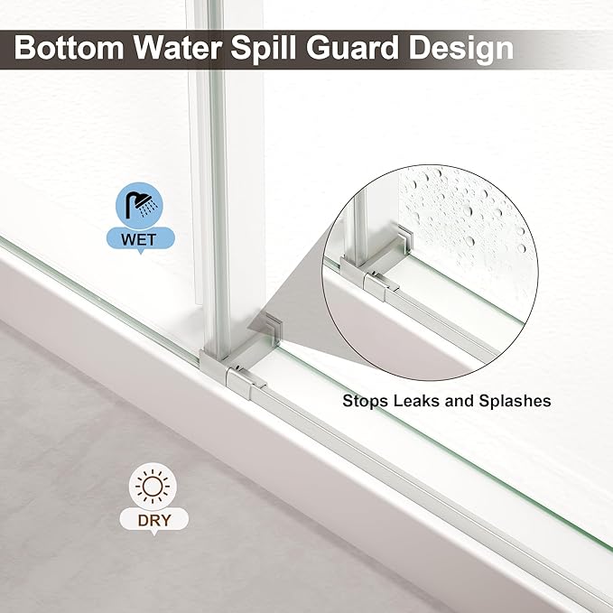 Frameless Shower Door,Single Sliding Glass Shower Door with Nano Coating & Safety Film, Adjustable 43"-48" W x 72" H, Brushed Nickel,1/4" (6mm) SGCC Tempered Glass