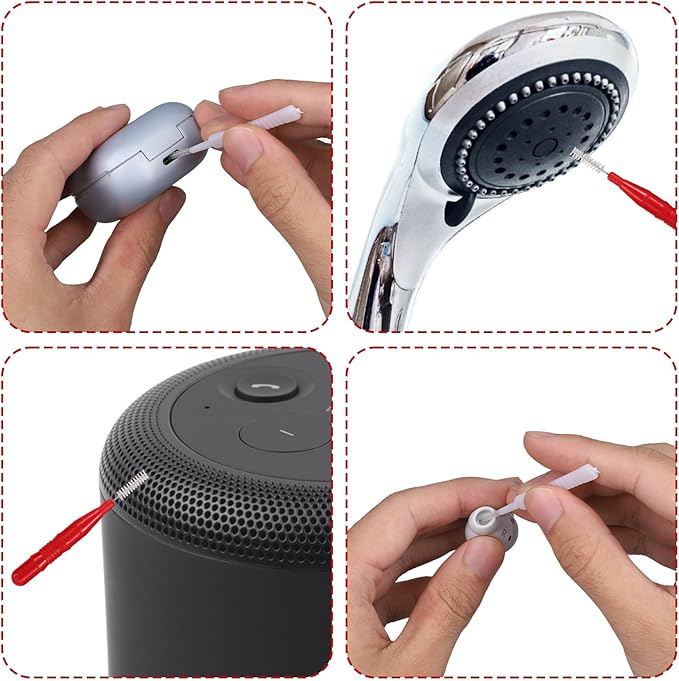 70pcs Shower Head Cleaner Tools, 2 Styles Shower Head Cleaning Picks Brushes for Unclogging Tiny Nozzles & Small Holes Multi-Size Bathroom Accessories for Faucets Sink Gaps and Micro Openings (Red)