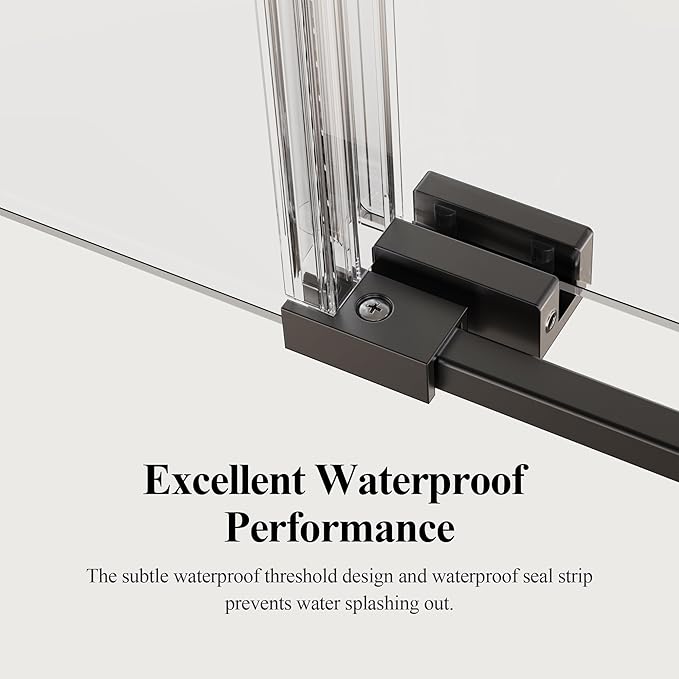 56-60" W x 76" H Frameless Single Sliding Shower Door, Bathroom Glass Shower Doors with 5/16" (8mm) SGCC Tempered Glass, Stainless Steel Towel Rail Handle and Heavy Duty Frame, Matte Black