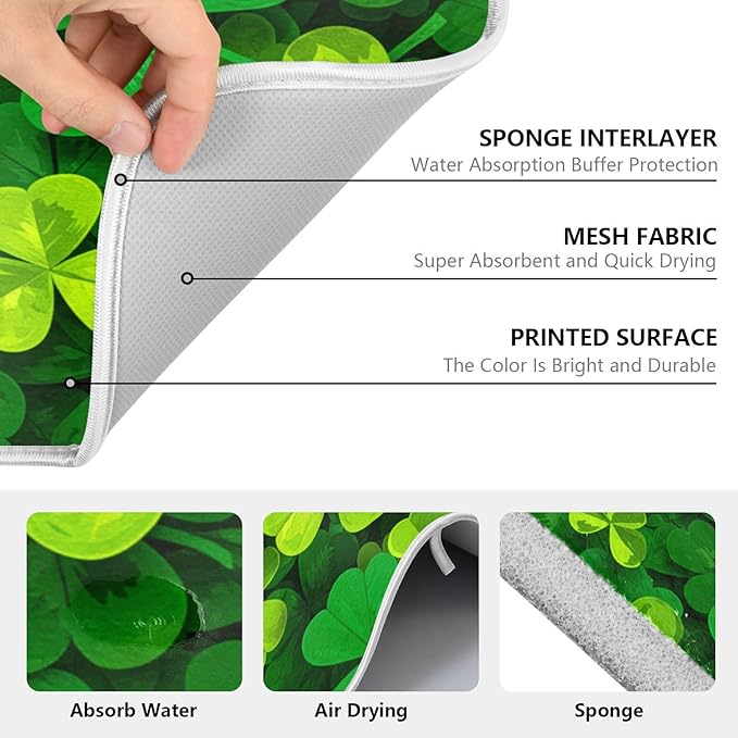 Patricks Day Shamrocks Lucky Clover Leaves Dish Drying Mat for Kitchen Counter Absorbent Microfiber Large Drying Pad Dish mats for Kitchen Countertops 18 x 24 Inch