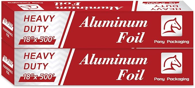 2 Count Heavy Duty Aluminum Foil Roll for Food 18 Inches 500 FT Heavy Duty Food Safe Foil Wrap Pony Package