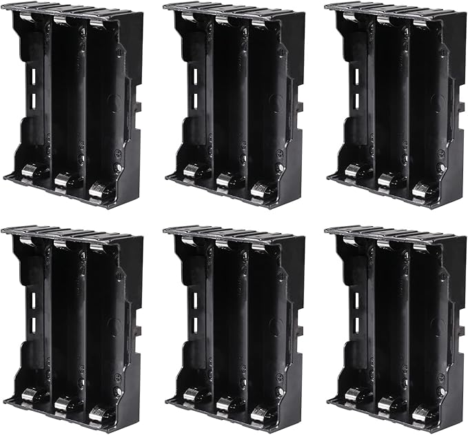 6pcs 18650 Battery Case Holder 3 Slots X 3.7V 18650 Battery Storage Box, in Parallel Black Plastic Batteries Clip Box with Pin for DIY Parallel or Series Circuit PCB Projects