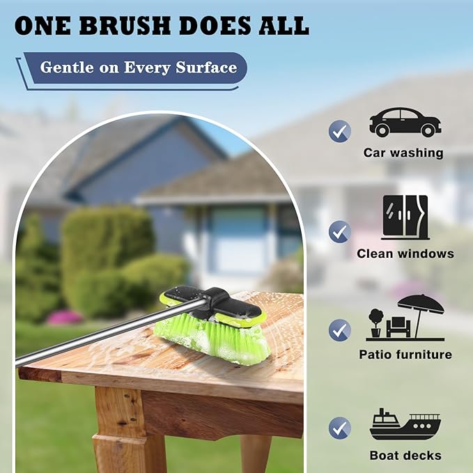 Car Wash Brush Head 8 ", Scrub Brush Attachment for Extension Pole Outdoor Cleaning Tool for Window, Wall, Floor, Deck, Patio