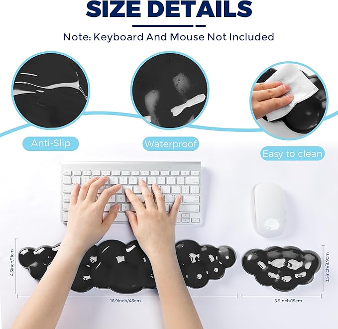 Gel Cloud Keyboard & Mouse Wrist Rest Set - Cloud Keyboard Wrist Rest Pad & Mouse Support for Office Gaming Pad Computer Laptop Ergonomic Comfortable Pain Relief- Cloud Pad Set