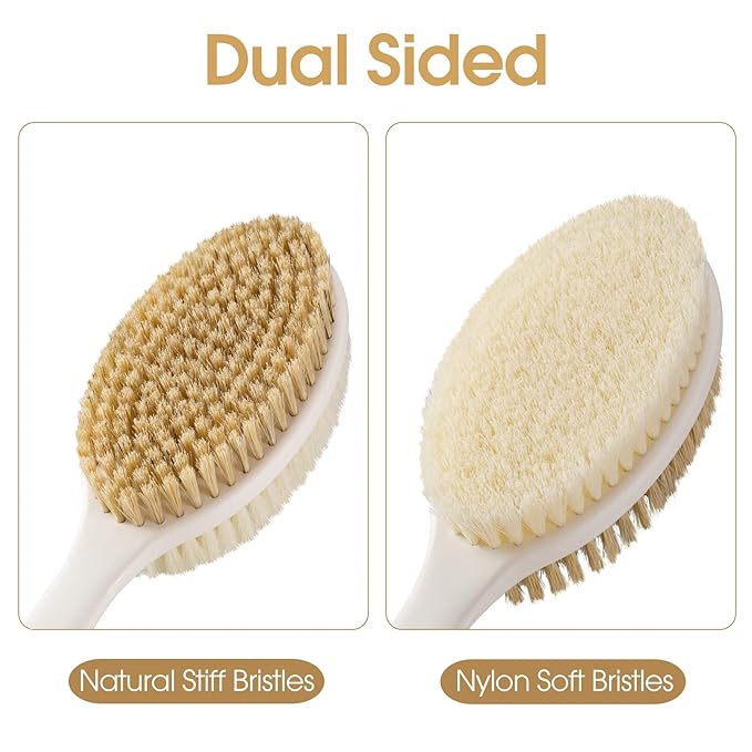 Back Scrubber Anti Slip for Shower, Shower Brush Long Handle with Stiff and Soft Bristles, Body Exfoliator for Bath or Dry Brush(Blue)