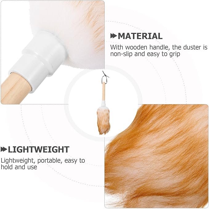 Lambswool Duster with Wood Handle, Small White Fiber Duster for Home and Car Dust Cleaning, Washable Household Dust Removal Tool for Ceiling Fans and Furniture