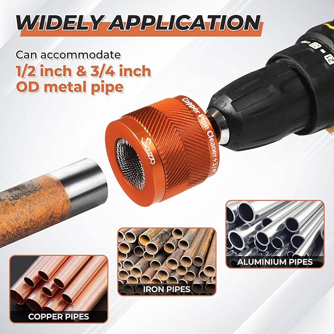 1/2" & 3/4" & 1" Metal Copper Pipe Cleaner Set,with 1/4 Hex Shank,Each Additional 2PCS Replaceable Blades are Provided,for Cleaning Rust, Stains, Paint on Copper Pipes and Various Metal Pipes