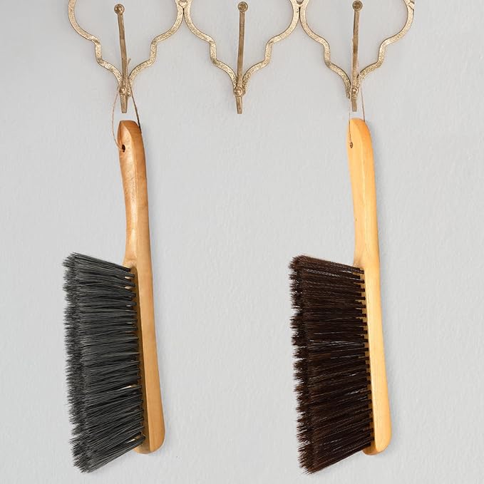 Patelai 2 Pieces Wooden Bench Brushes Fireplace Brush Natural Fiber Bench Soft Bristles Long Wood Handle Dust for Hearth Tidy Car Home Workshop Woodworking(Gray, Brown)