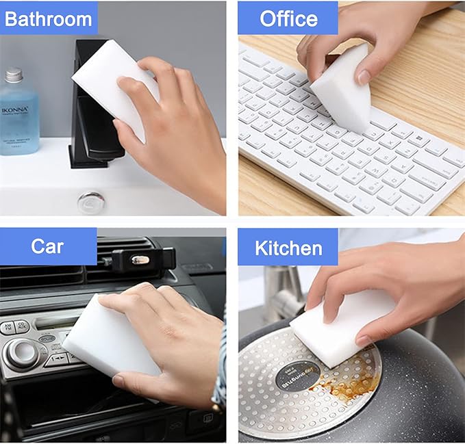 100Pack Magic Sponge Eraser, Extra Thick Melamine Foam Sponge in Bulk, Multi-Functional Household Cleaning Scrub Pads for Kitchen, Bathroom, Bathtub, Sink, Furniture, Car, Walls, Shoes