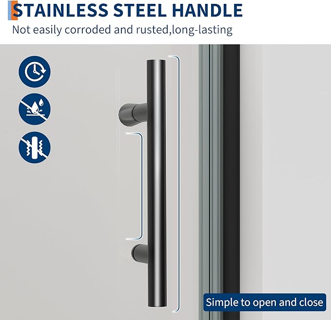 34" W x 72" H Frameless Pivot Shower Door - 1/4" Tempered Glass with Matte Black Frame, Single Swing Door for Modern Bathroom,Waterproof & Easy to Clean