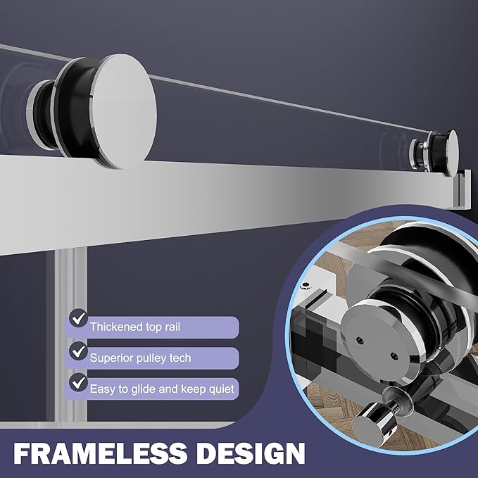 Frameless Sliding Shower Door 56–60" W x 76" H, 5/16" Tempered Glass with Dual-Sided Easy to Clean Coating, Shower Glass Door with SUS304 Stainless Steel Hardware & 20" Towel Rack, Bright Chrome