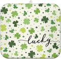 St. Patrick's Day Dish Drying Mat for Kitchen Counter, Green Four-Leaf Clover Microfiber Drain Mat, Shamrock Rug, Washable and Absorbent,16 x 18Inch