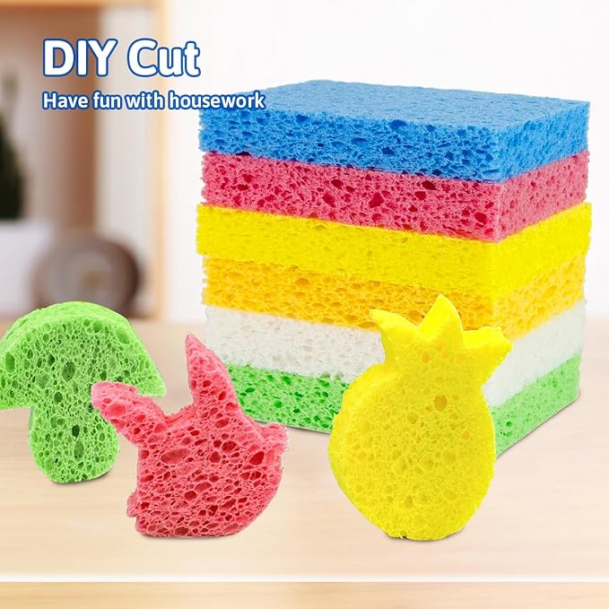 Multi-Use Cellulose Kitchen Sponges Compressed Cellulose Sponges, Non-Scratch, Dish Sponge for Kitchen Bathroom Cars, Funny Cut-Outs DIY (2, Green)