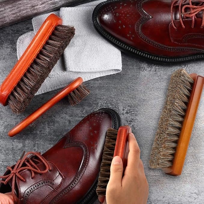 Shoe Brush, 2 Pcs Horsehair Shoe Brush Shoe Cleaning Brush Boot Brush for Leather, Shoe Brushes Shoe Shine Brush Brush Shoe Polish Brush for Cleaning and Care Leather Shoes Clean Dauber Applicators