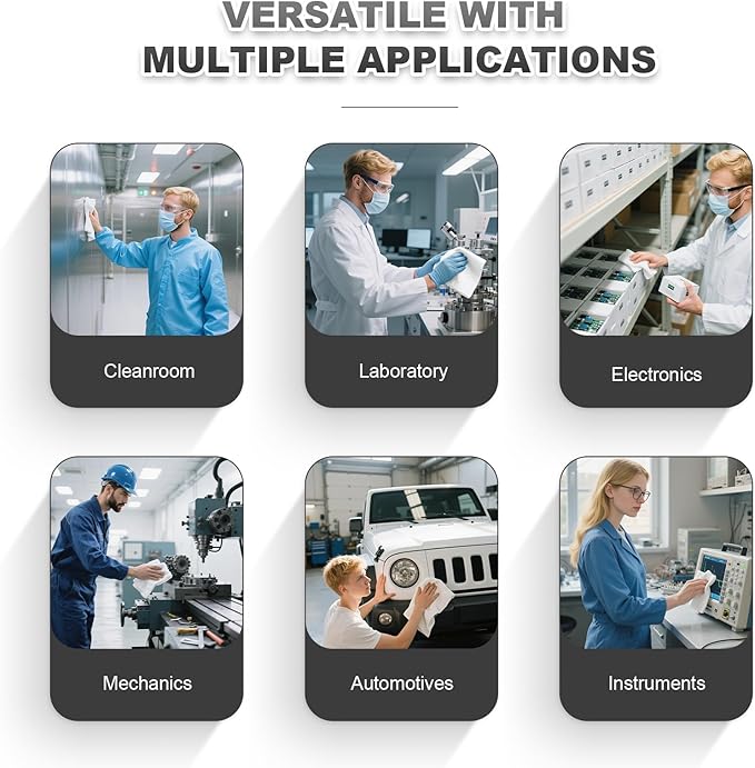 Cleanroom Wipers 4"x4"(400 Pcs, 100% Polyester, Class 100, 140GSM) Double Knit 100% Lint Free Cloths with Ultra-fine Filaments, Laser Sealed Edge Ultra-Soft Wipers