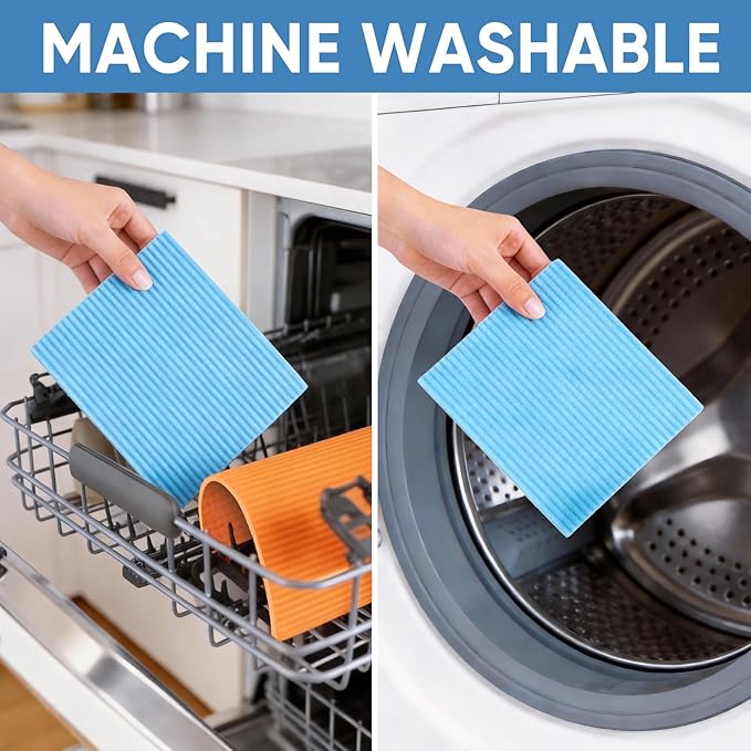 Swedish Dishcloths, 10 Pack, Ultra Absorbent Cellulose Kitchen Cloths, Reusable Paper Towels, Multi-Purpose Cleaning Rags for Kitchen & Bathroom (5 Assorted Colors)