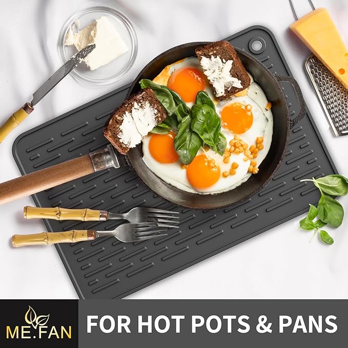 ME.FAN Silicone Dish Drying Mat for Kitchen Counter, Dish Drying Pad for Sink, Refrigerator or Drawer, Countertop Protection Pad XL - 23''×17'' - Black