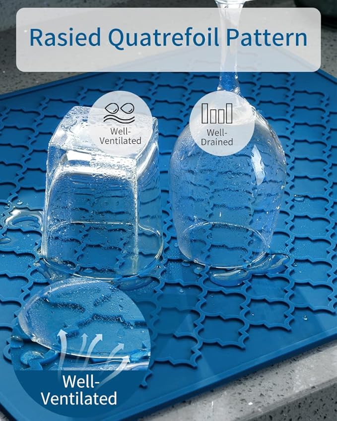 AMOAMI-Dish Drying Mats for Kitchen Counter-Silicone Dish Drying Mat-Kitchen Dish Drying Pad Heat Resistant Mat-Kitchen Gadgets Kitchen Accessories Kitchen Small Appliances(12" x 16", BLUE)