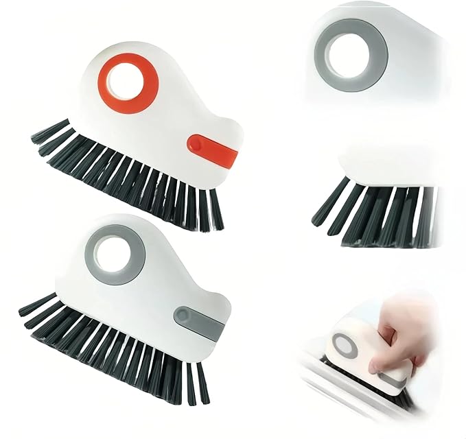 2026 New 2 in 1 Groove Cleaning Brush - Window Track Cleaner with Hidden Scraper, for Sliding Door Track, Window Seal (Gray+Orange)