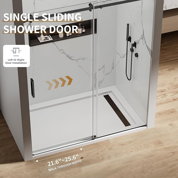 56-60" W x 74" H Frameless Sliding Shower Door, 5/16"(8mm) Clear Tempered Glass, Premium SUS304 Stainless Steel Hardware, Double Nano Coating, JVR-X02 (Matte Black)