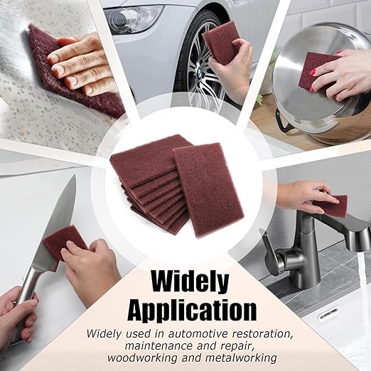 BokWin 6Pcs Red Scuff Pads Very Fine Grade General Purpose Sanding Hand Pads 200 x 125mm/8" x 5"
