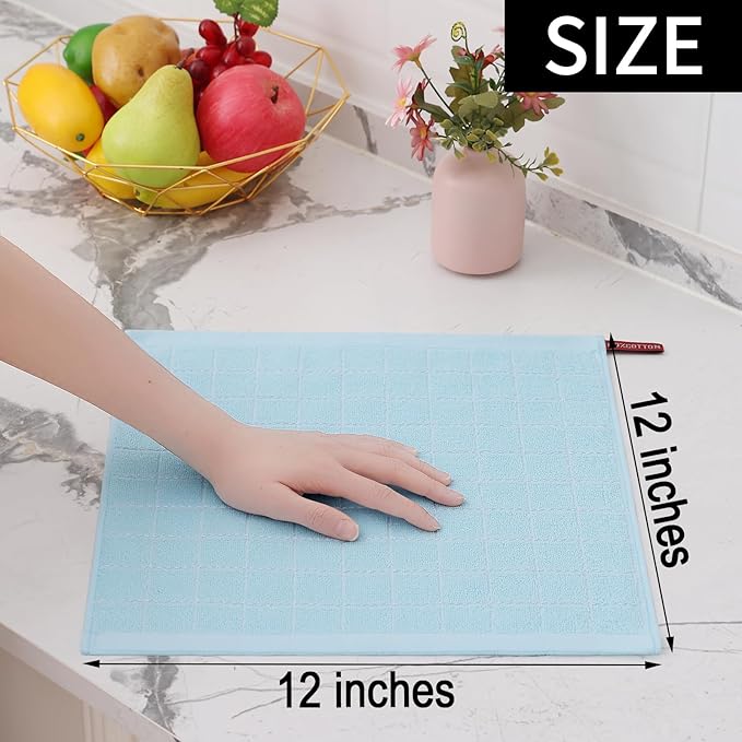 Homaxy 100% Cotton Terry Kitchen Dish Cloths, Ultra Soft and Absorbent Dish Towels for Kitchen, Suitable for Drying and Washing Dishes, 6 Pack, 12 x 12 Inches,Sky Blue