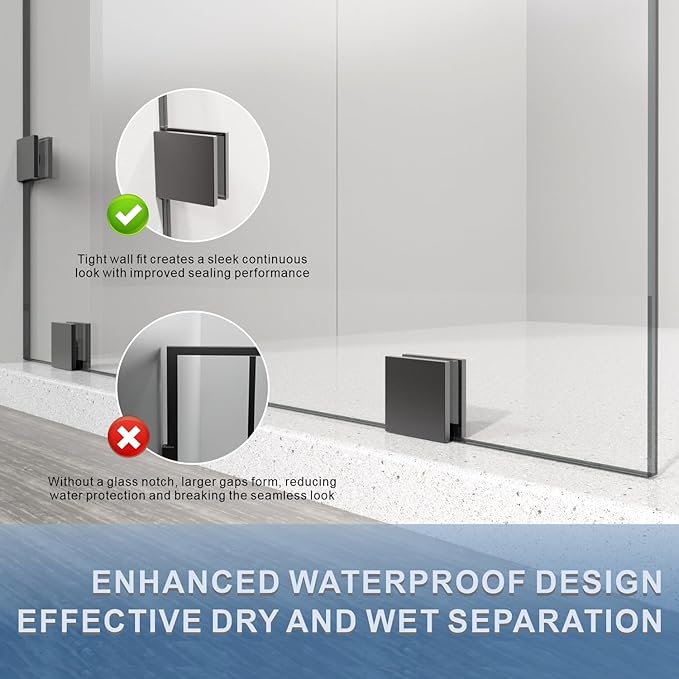 30" W ×80" H Shower Glass Panel, Frameless Fixed Glass Shower Panel with Clamps, 3/8" (10mm) Thick Clear Certified Tempered Shower Door, Bathroom Shower Screen in Matte Black UKH07B2-30X80-MBL
