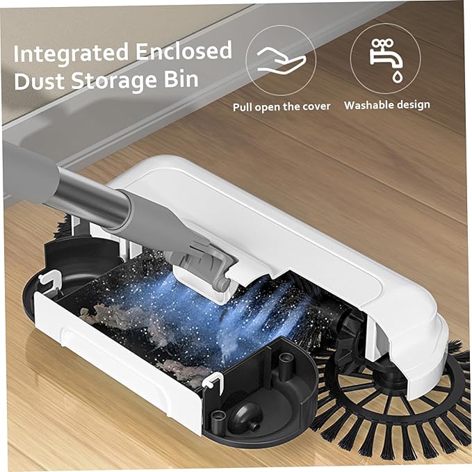 Floor Sweeper Manual Floor Sweeper, 2-in-1 360° Rotating Hand Push Sweeper, High Efficient Carpet Sweeper with Long Handle, Hanging Manual Vacuum Sweeper for Home Office