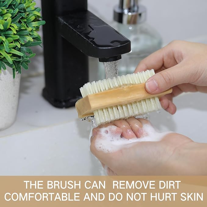 Patelai 12 Pack Wooden Nail Brush Bulk Two-sided Hand Fingernail Brush Non-slip Wood Heavy Duty Stiff Nail Scrubber for Nails and Toes Cleaning, Hand Scrub Brushes for Travel