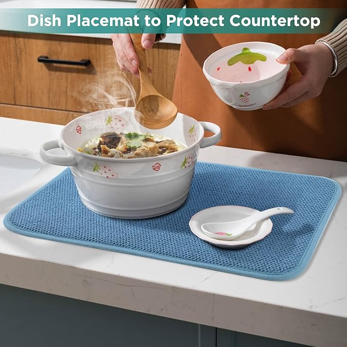 Microfiber Dish Drying Mat, Super Absorbent Kitchen Dish Drying Pad for Easter Day, Reversible Gift Mats for Countertop, 17.8 * 23.6 inch Blue