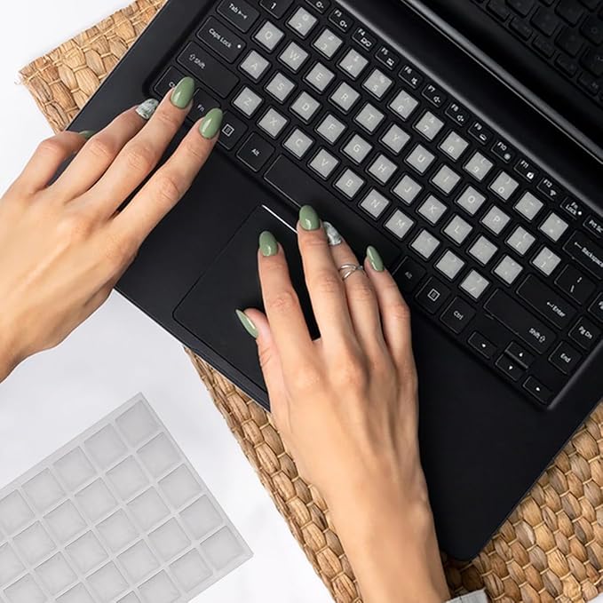 80 Pcs Raised Keyboard Stickers with cleaning brush for Nail-Art Typing, Adhesive Keycap Riser Cover for Long Nails Protection for Numeric Keypad, Square,Keyboard Bubbles for Long Nails,Square