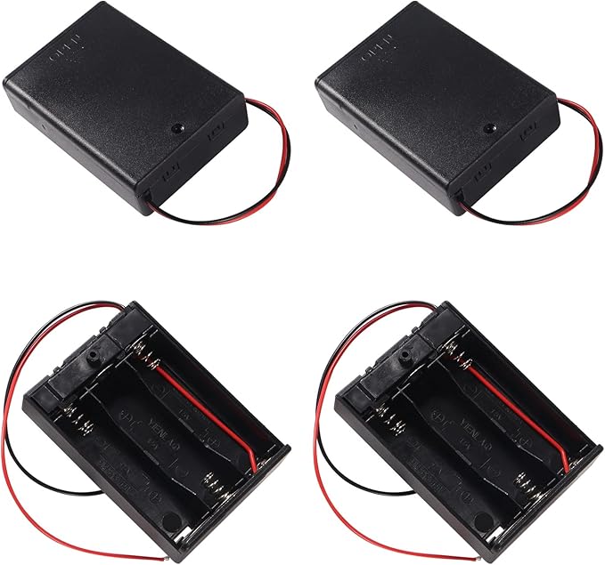 4 Pieces 3 Slots 1.5V AA Battery Case Holder Battery Spring Clip Storage Box with Wire and On/Off Switch