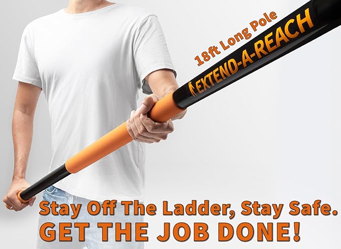 24 Foot High Reach Duster Kit with 5-18 ft Extension Pole // High Ceiling Dusting and Window Cleaning Kit with Telescopic Pole // Baseboard and Wall Washer Mop, Squeegee, Fan Blade & Cobweb Dusters