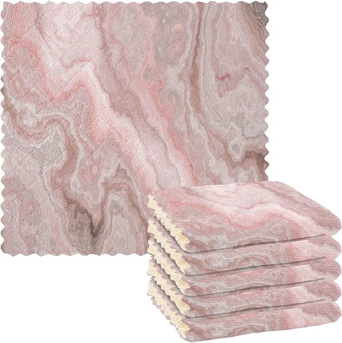ALAZA Dish Towels - Rose Gold Marble Pink Dish Cloths, Super Absorbent Coral Velvet, Lint Free, Soft Towel Kitchen Accessories Set of 6, 11"x11"