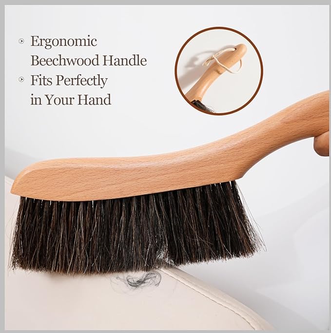 Horse Hair Brush Hand Broom Dusting Brush for Home Cleaning, Wood Handle Soft Brush Duster for Counter Furniture, Bed, Bench Fireplace,Car, Shop Brush Cleaning 14" Long