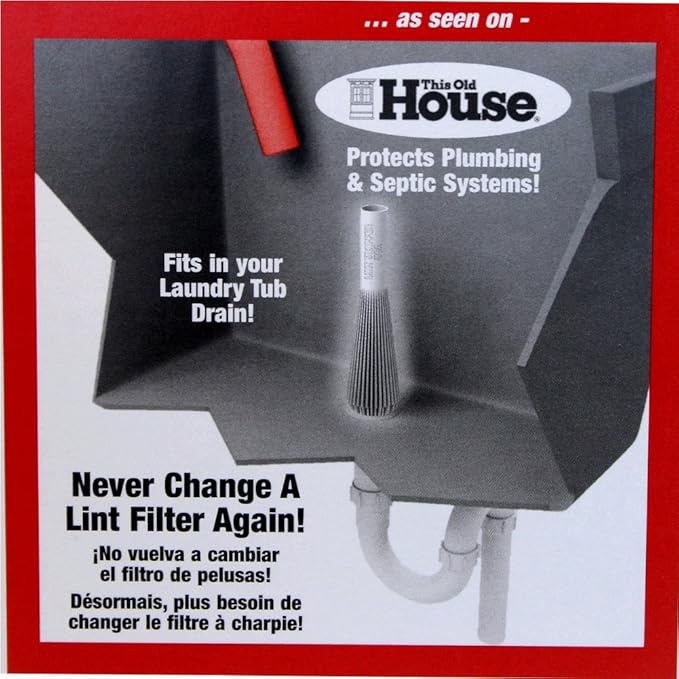 Lint Hair Trapper for filtering Washing Machine Utility Tub and Sink drains-reusable and customizable with built-in overflow guard. Traps Lint, hair and debris from drains, replaces all Mesh filters