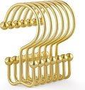 24 Pcs Shower Curtain Hooks, Goowin Shower Curtain Rings, Durable Gold Shower Curtain Hooks, Double Glide Shower Curtain Rings Rust Proof, Simple Shower Hooks for Shower Curtain & Liner, Gold