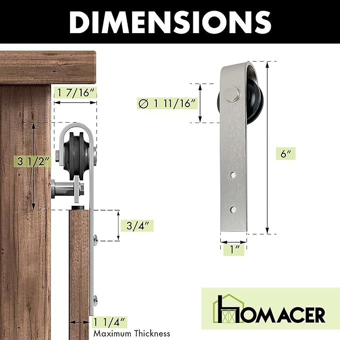 Homacer Mini Brushed Nickel Non-Bypass Sliding Barn Door Hardware Kit, for Two/Double Doors, 54-inch Long Flat Track, Classic Design Roller, Cabinet TV Stand Console Use…