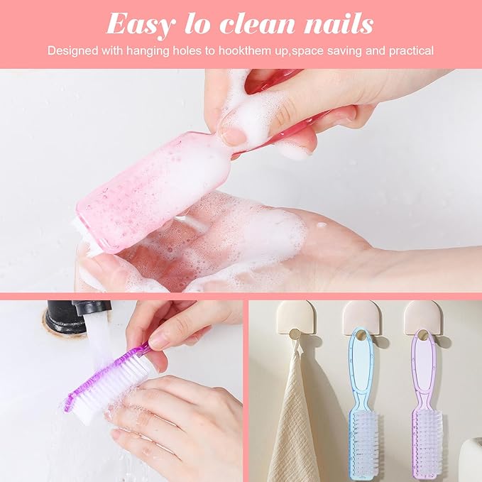 60 Pcs Nail Scrubber Brushes Bulk Handle Grip Manicure Brushes for Cleaning Fingernails Pedicure Cleaning Brush for Toes and Fingernail Cleaning(6 Colors)