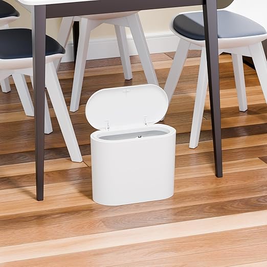 White 12 Liter Rectangular Plastic Small Garbage Can With Lid,2 Pack 3.17 Gallon Slim Bathroom Trash Can with Lid and Dog Proof Garbage Can and Wastebasket,Lidded Trashcan for Bedroom,Rv,Dorm,Office
