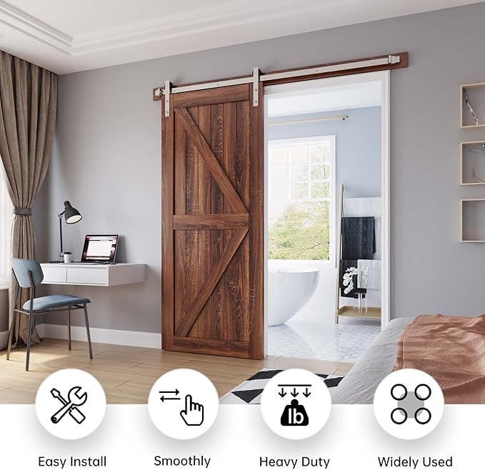 EaseLife 6 FT Brushed Nickel Sliding Barn Door Hardware Track Kit,Straight Pulley,Heavy Duty,Slide Smoothly Quietly,Easy Install (6FT Track Kit for 30"~36" Wide Single Door)