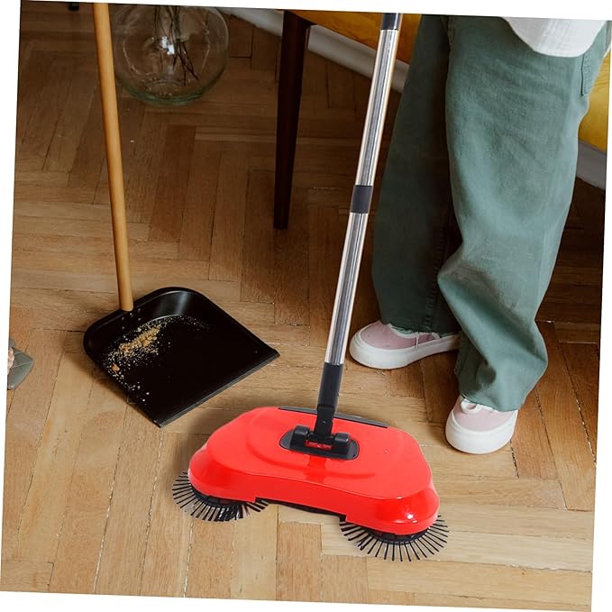 Multi-Function 3-in-1 Hand Push Sweeper Broom Dustpan Trash Bin Adjustable Handle 360 Rotating Floor Cleaning Mop for Hard Floors